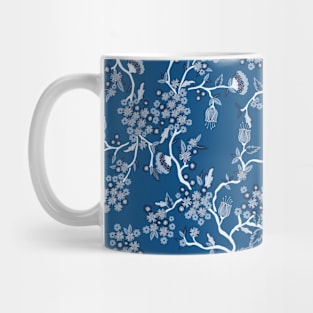 Blue Foliage Tree Branches and Flowers Mug